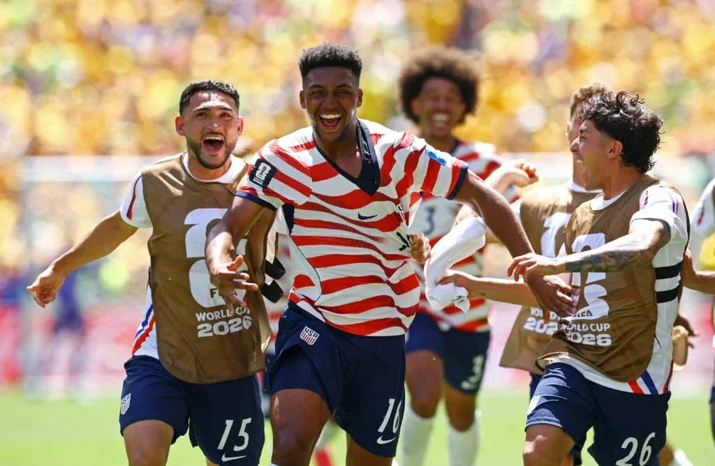 US players celebrating a goal during World Cup match US players celebrating a goal during World Cup match