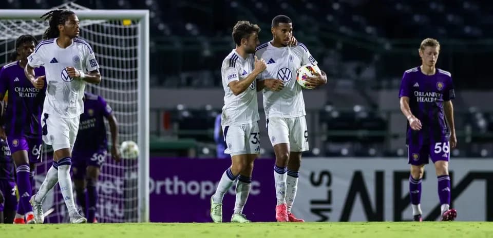 Players celebrating a goal during MLS Next Pro match Players celebrating a goal during MLS Next Pro match