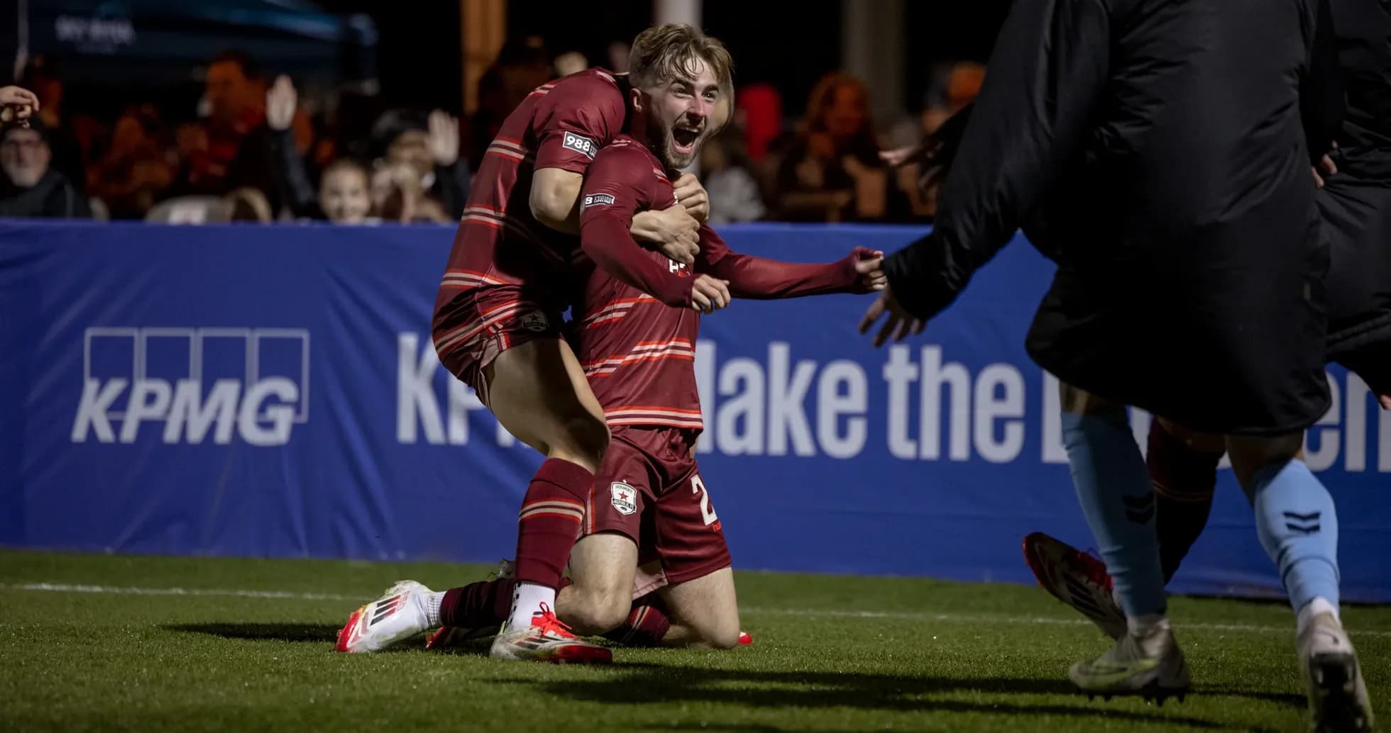 Celebration after a goal during USL Championship match Celebration after a goal during USL Championship match