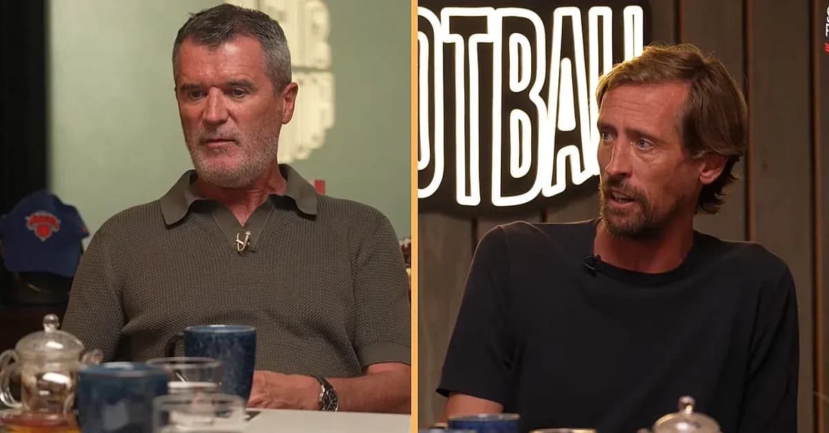 Two football pundits discussing at a table Two football pundits discussing at a table