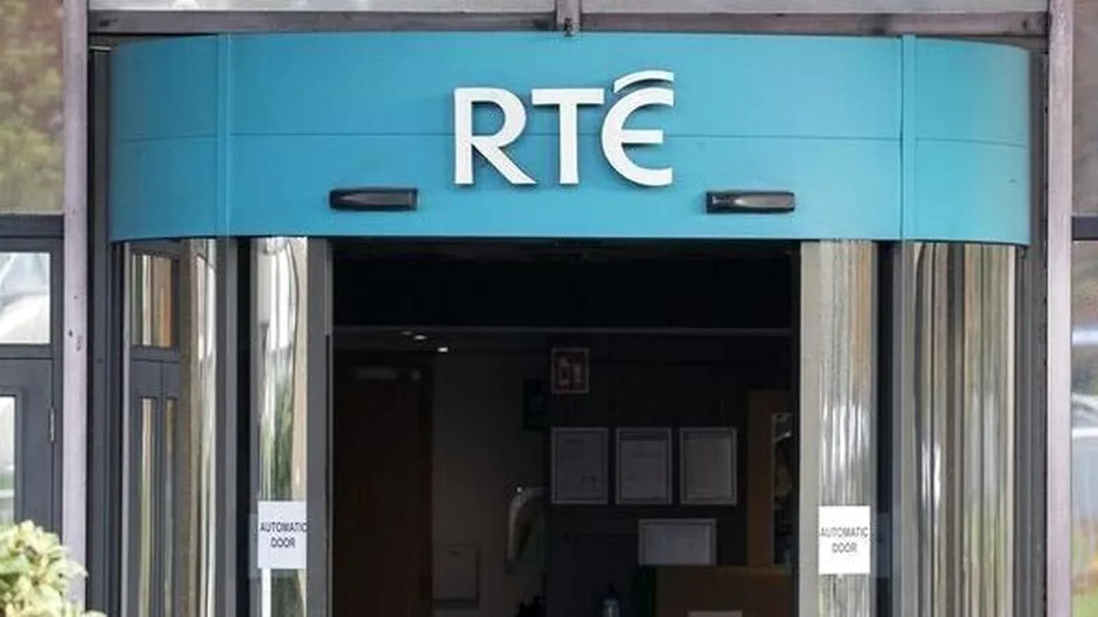Entrance of RTÉ building with automatic doors Entrance of RTÉ building with automatic doors