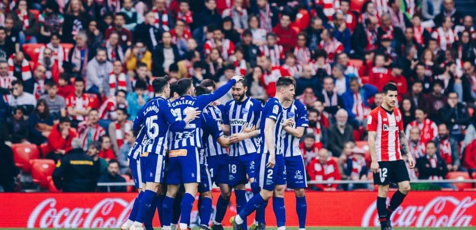 Alaves players celebrating a goal during match Alaves players celebrating a goal during match