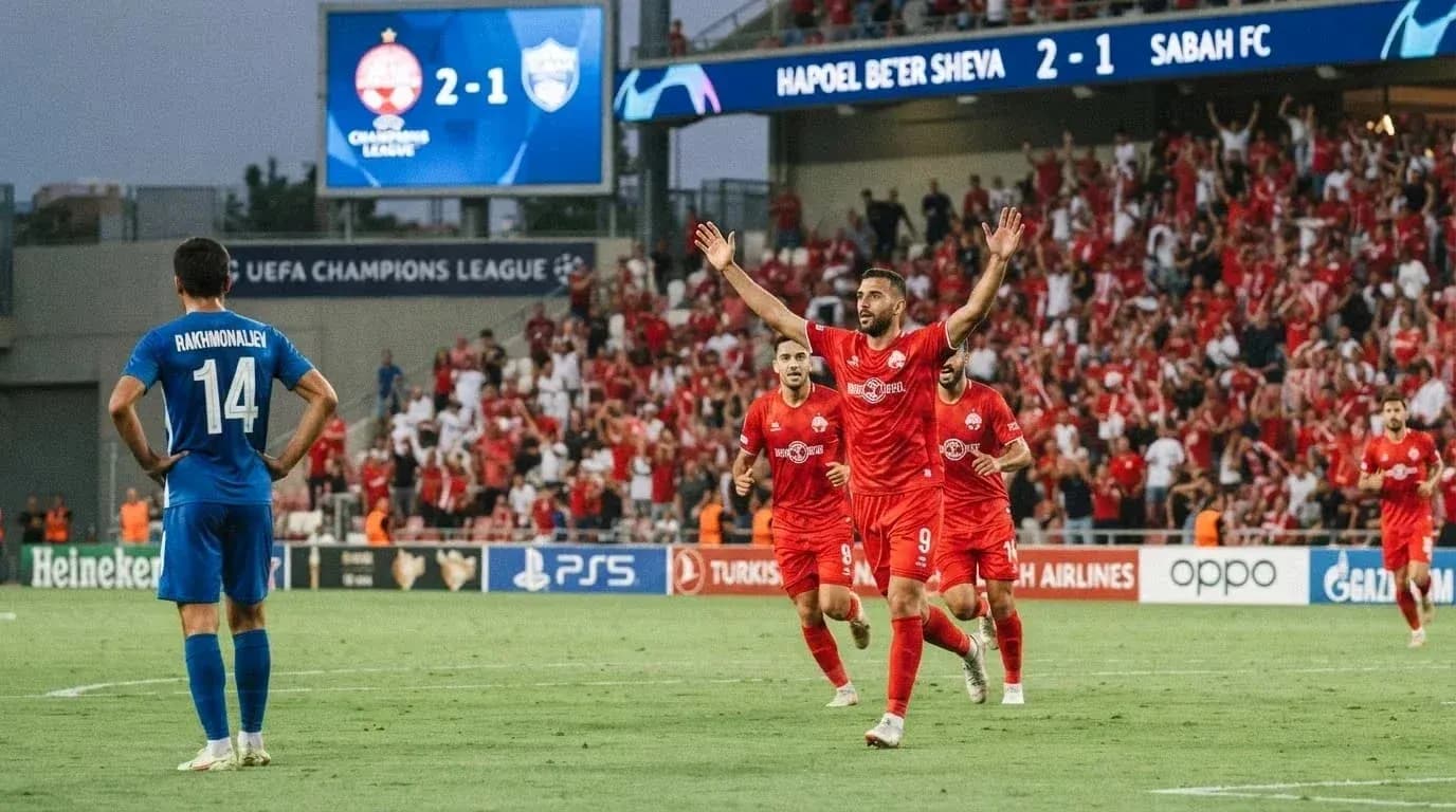 Hapoel Beer Sheva celebrating a goal against Sabah FA Hapoel Beer Sheva celebrating a goal against Sabah FA