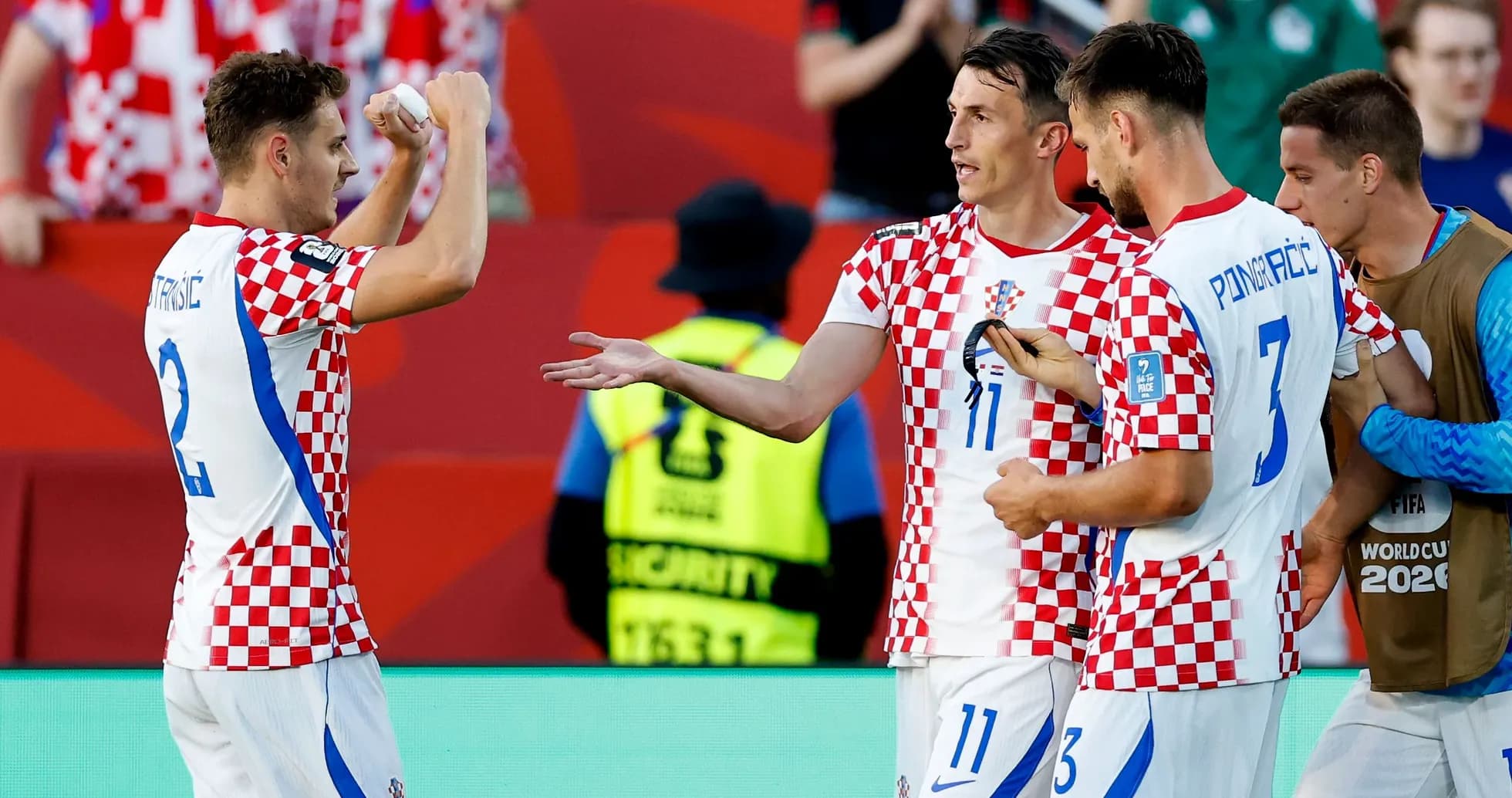 Croatian players celebrating during World Cup match Croatian players celebrating during World Cup match