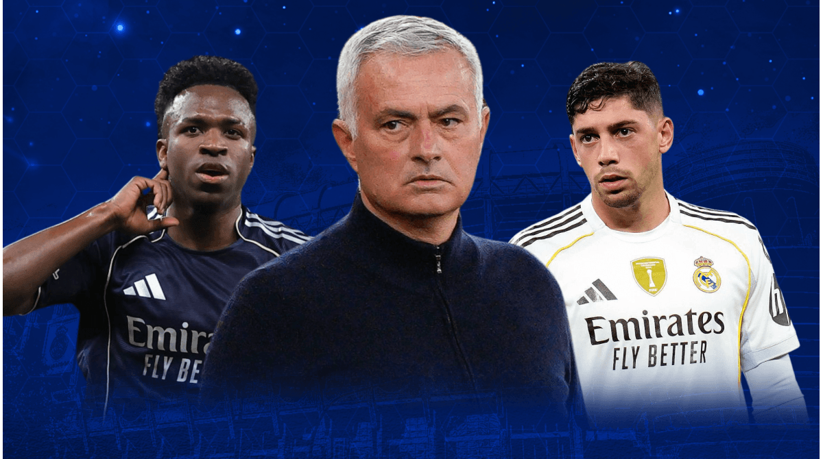 Vinicius Jr., José Mourinho, and Federico Valverde in focus Vinicius Jr., José Mourinho, and Federico Valverde in focus