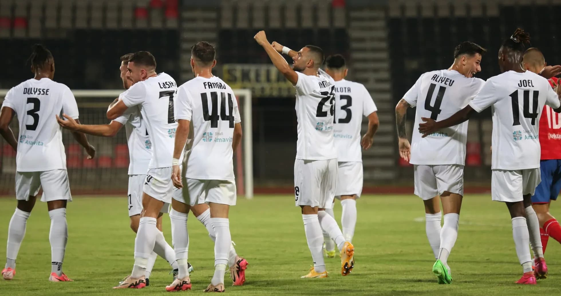 Egnatia Rrogozhinë players celebrating a goal Egnatia Rrogozhinë players celebrating a goal