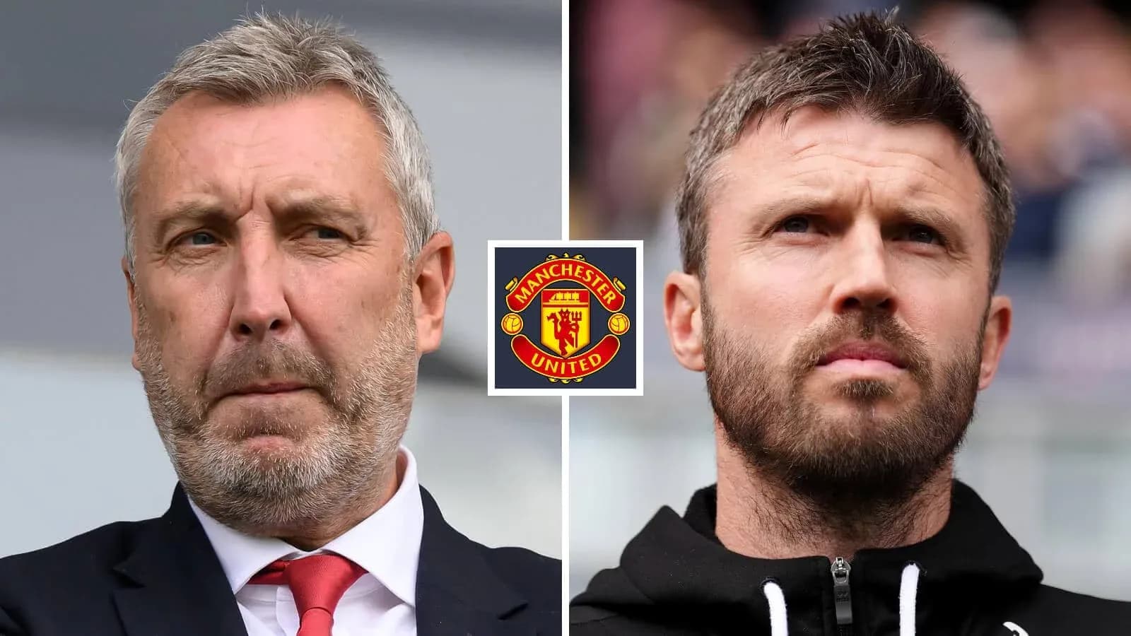 Two coaches with Manchester United logo in center Two coaches with Manchester United logo in center