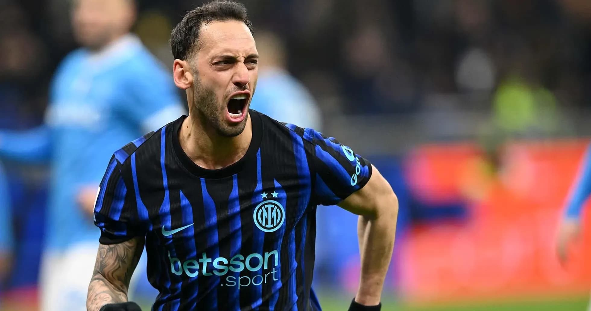Player celebrating goal during Inter vs Napoli match Player celebrating goal during Inter vs Napoli match