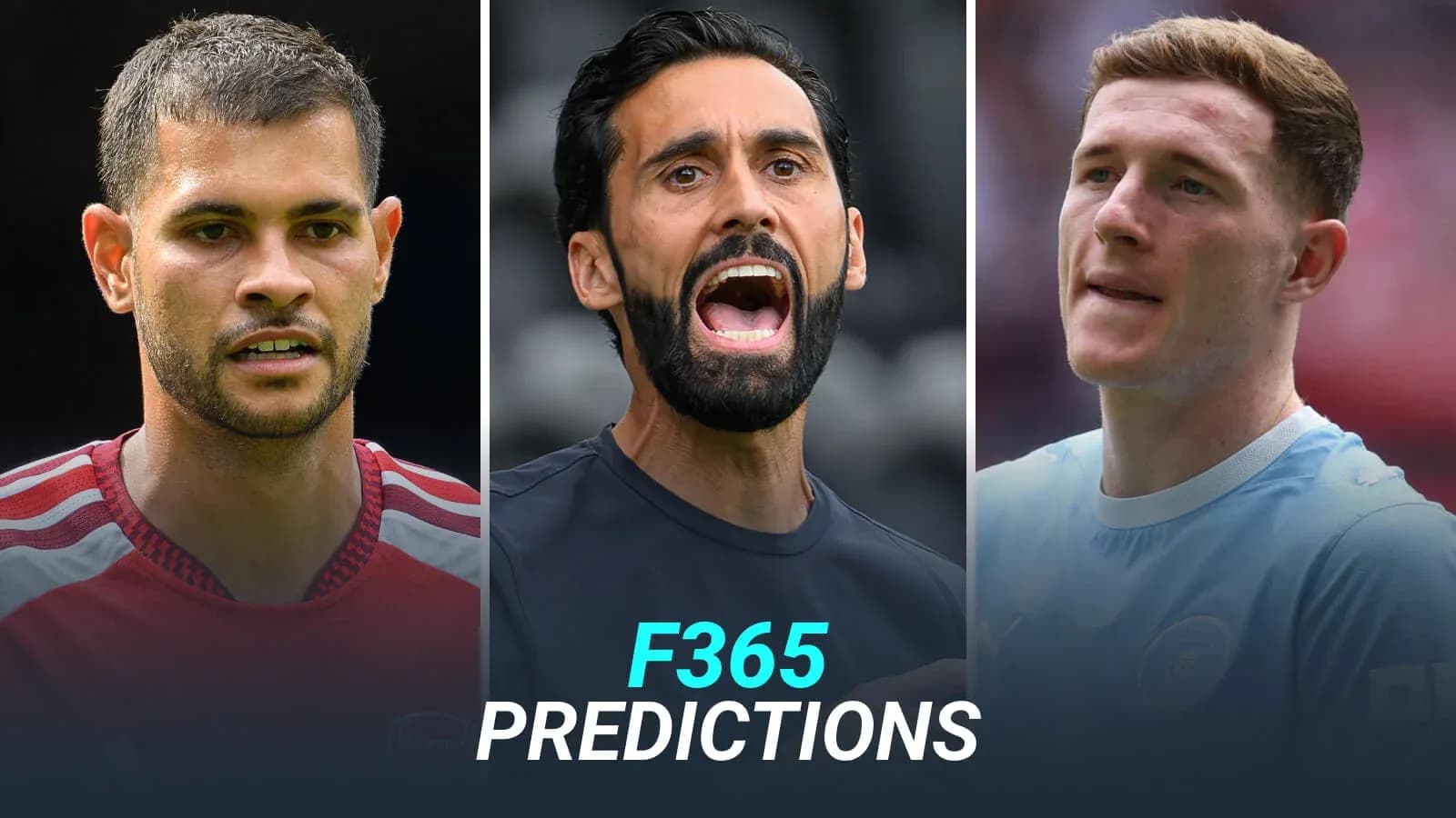 Three football players posing for predictions segment Three football players posing for predictions segment