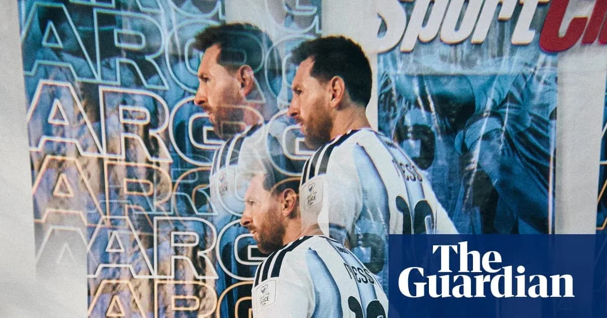 Lionel Messi standing in front of promotional backdrop Lionel Messi standing in front of promotional backdrop