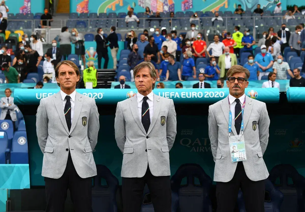 Coaching staff in suits before UEFA Euro 2020 match Coaching staff in suits before UEFA Euro 2020 match