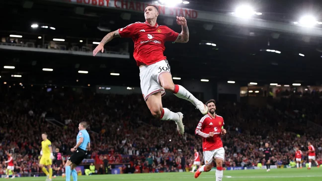 Player celebrating a goal during Manchester United match Player celebrating a goal during Manchester United match