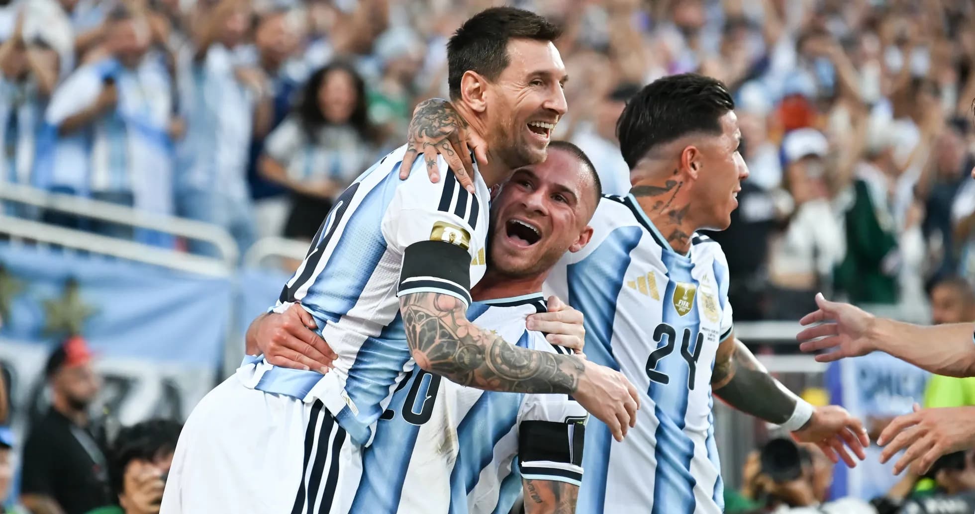 Argentina players celebrating a goal together Argentina players celebrating a goal together