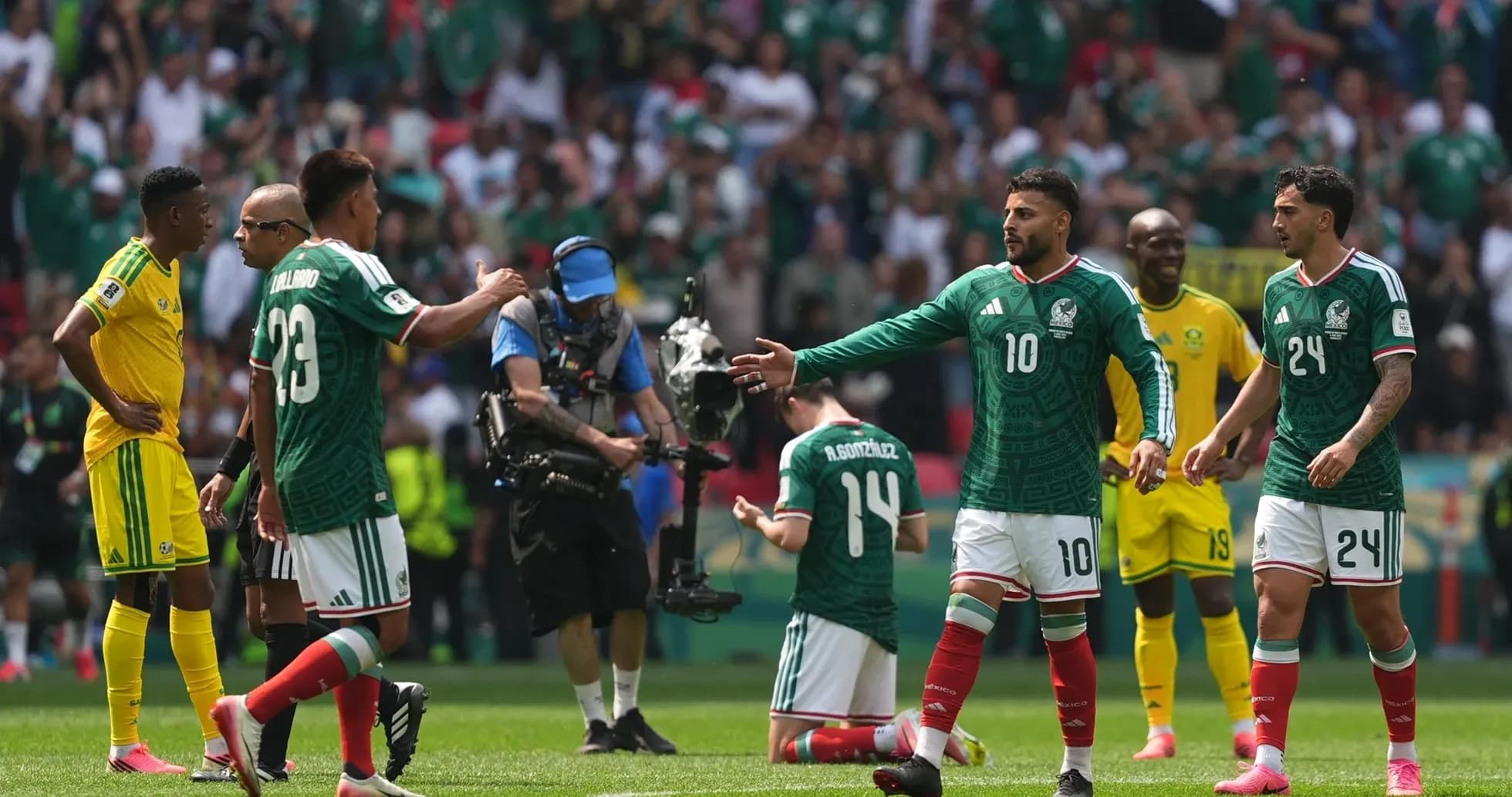 Players celebrating during Mexico vs South Africa match Players celebrating during Mexico vs South Africa match