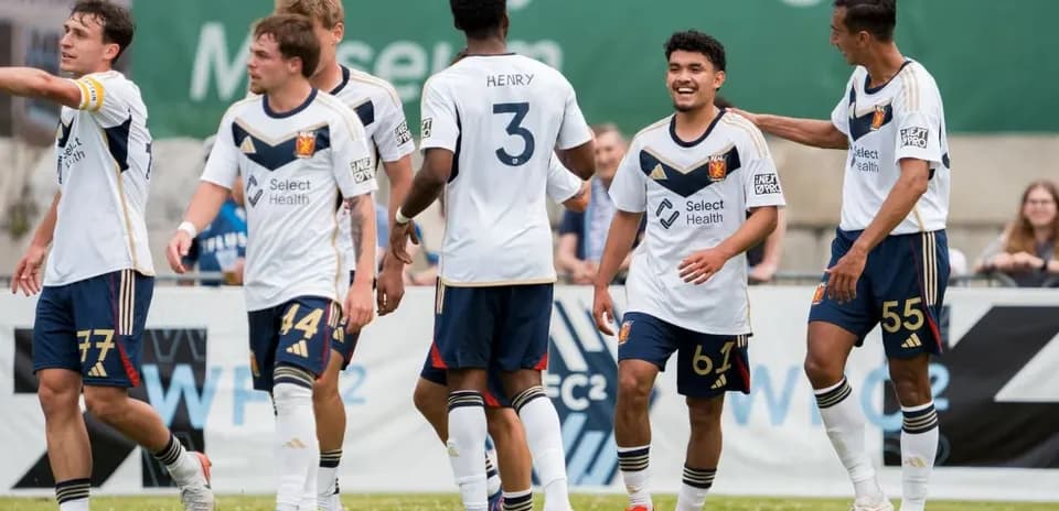 Real Monarchs players celebrating a goal Real Monarchs players celebrating a goal