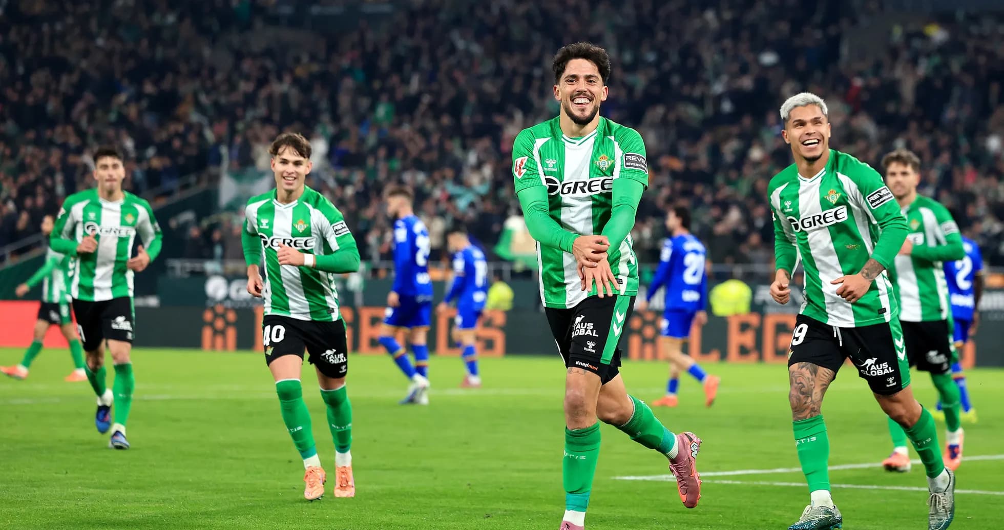 Real Betis players celebrating a goal during match Real Betis players celebrating a goal during match