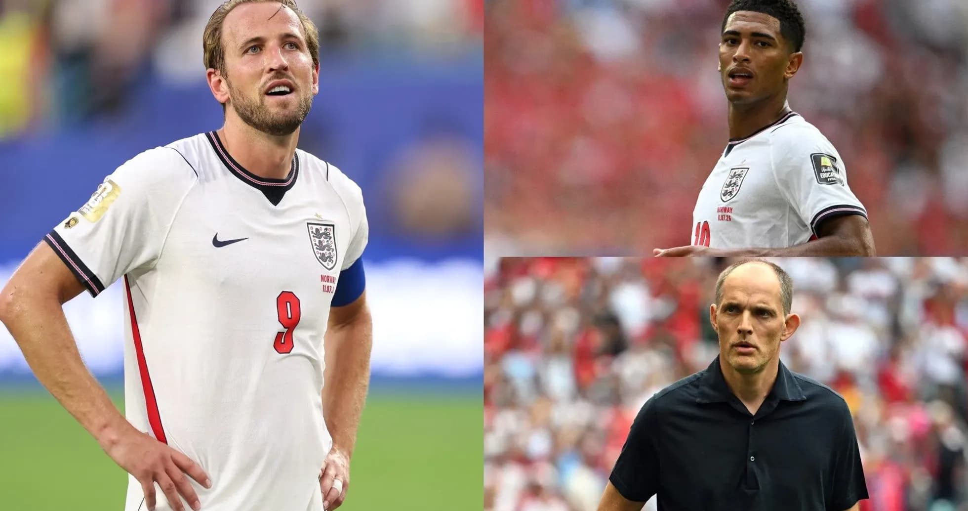 Three individuals: player and coach in England kits Three individuals: player and coach in England kits