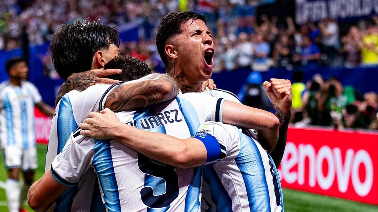 Argentina players celebrating a goal during match Argentina players celebrating a goal during match