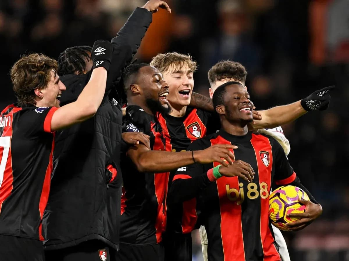 Bournemouth players celebrating a goal during match Bournemouth players celebrating a goal during match