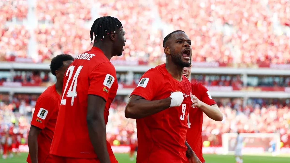 Canada players celebrating during World Cup match Canada players celebrating during World Cup match
