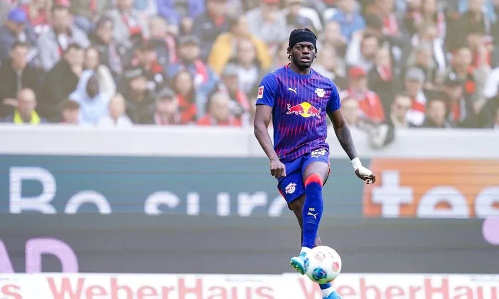 Player in RB Leipzig kit during match action Player in RB Leipzig kit during match action