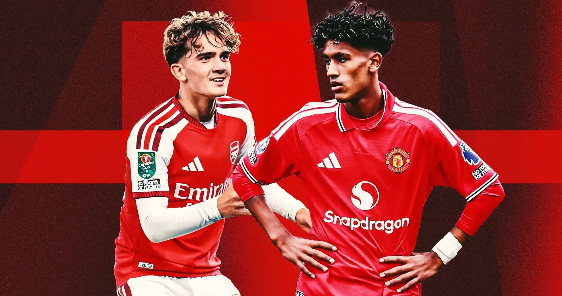 Two young players in club jerseys posing together Two young players in club jerseys posing together