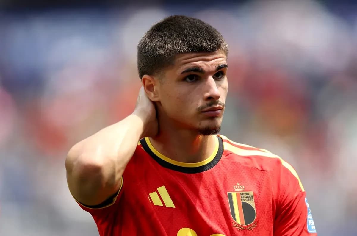 Belgian player in red jersey during match Belgian player in red jersey during match