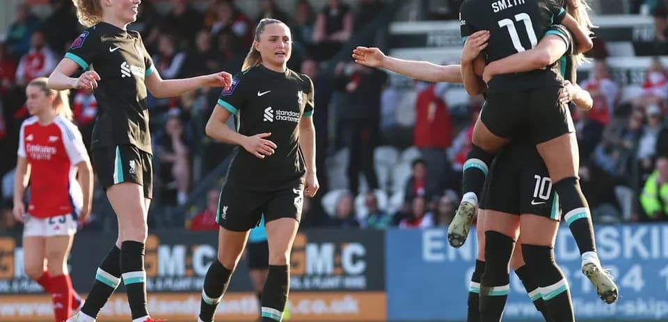 Liverpool women celebrating a goal during match Liverpool women celebrating a goal during match