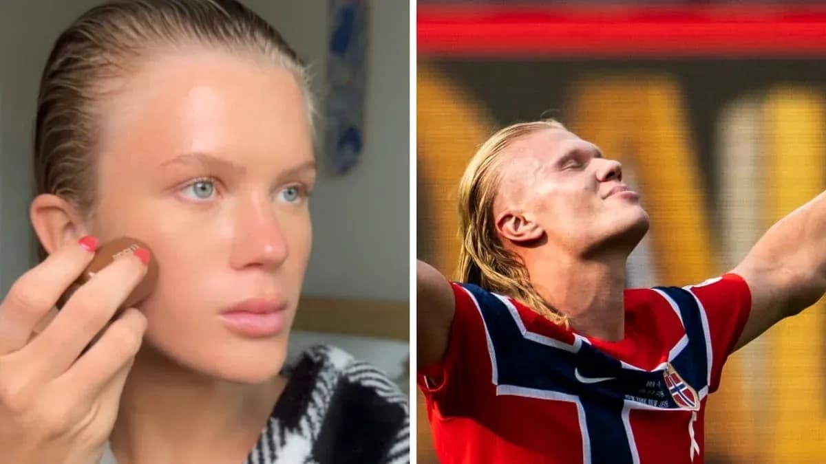 Split image of person applying makeup and football player celebrating Split image of person applying makeup and football player celebrating