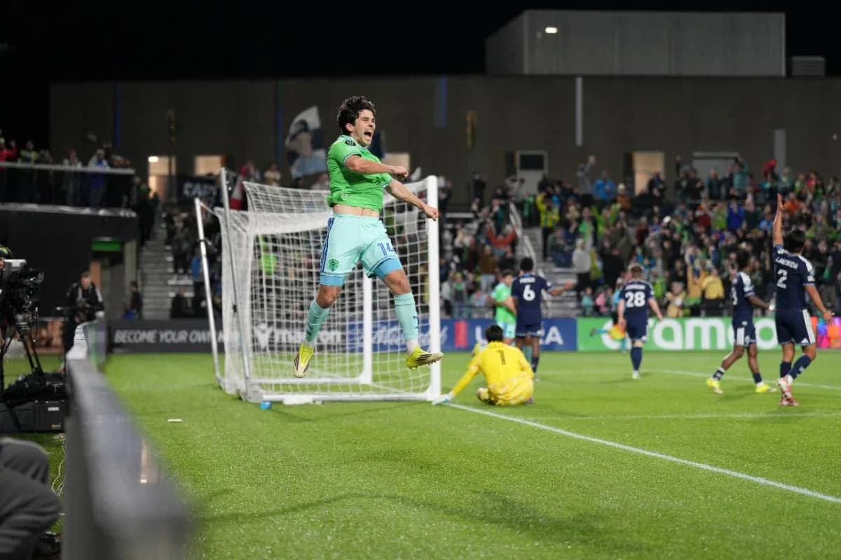 Seattle Sounders player celebrating a goal Seattle Sounders player celebrating a goal