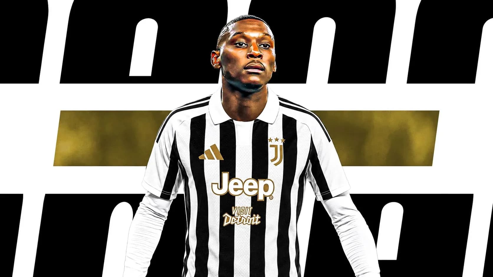 Juventus player in home jersey posing confidently Juventus player in home jersey posing confidently