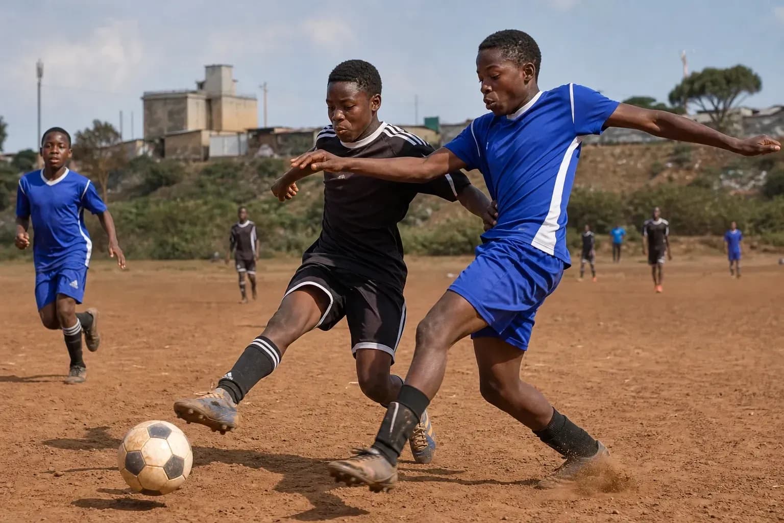 Two players challenging for the ball during match Two players challenging for the ball during match