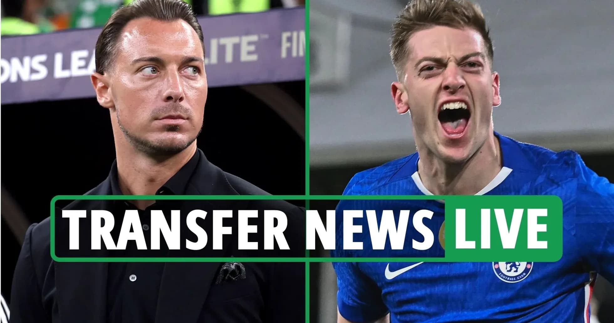 Football manager and player celebrating during transfer news Football manager and player celebrating during transfer news