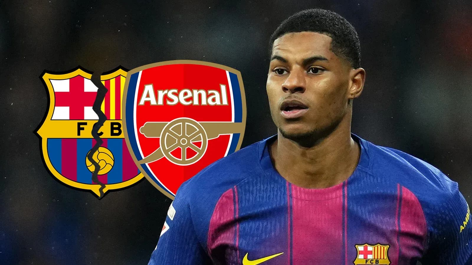 Player in Barcelona kit with Arsenal logo background Player in Barcelona kit with Arsenal logo background