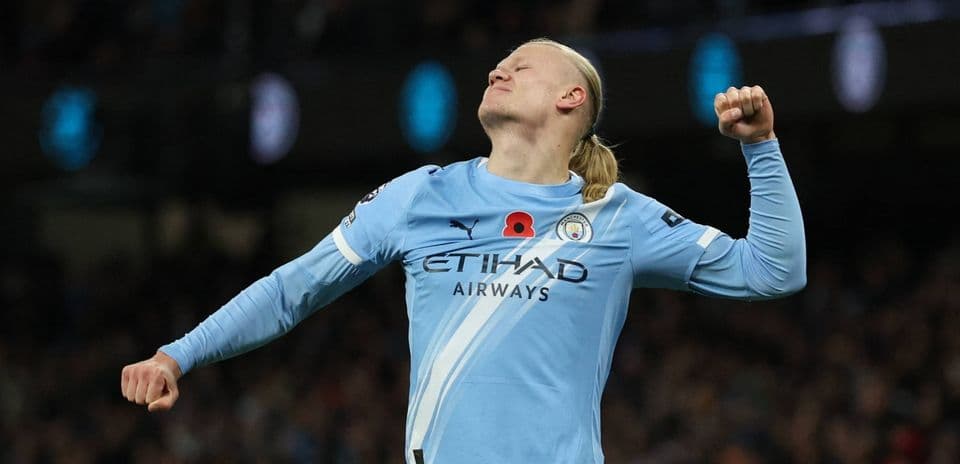 Erling Haaland celebrating a goal for Manchester City Erling Haaland celebrating a goal for Manchester City