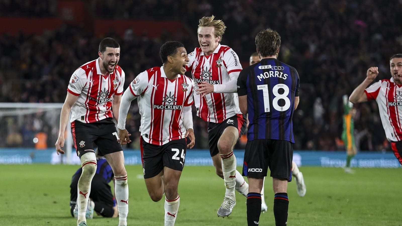 Southampton players celebrating a goal during match Southampton players celebrating a goal during match