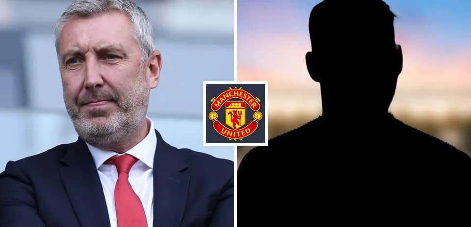 Man in suit with Manchester United logo background Man in suit with Manchester United logo background
