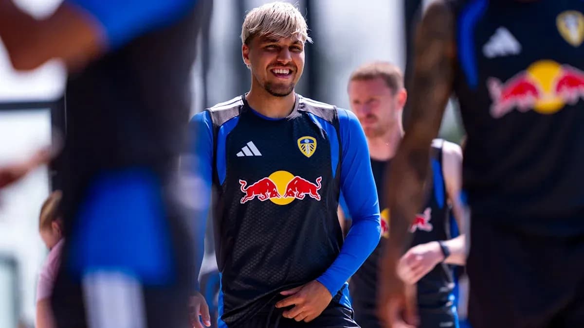 Player smiling during training session at Leeds Player smiling during training session at Leeds