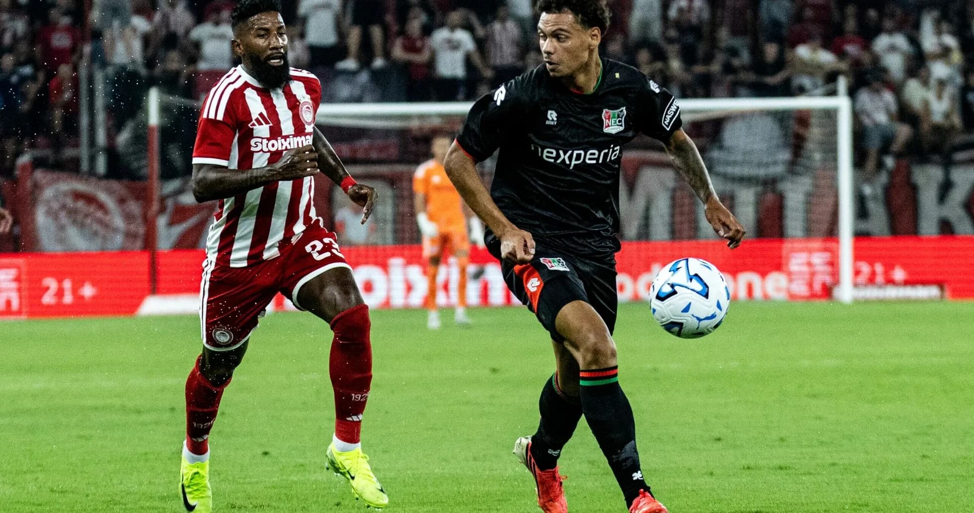 NEC Nijmegen player dribbling against Olympiakos NEC Nijmegen player dribbling against Olympiakos