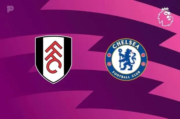Logos of Fulham and Chelsea FC on purple background Logos of Fulham and Chelsea FC on purple background