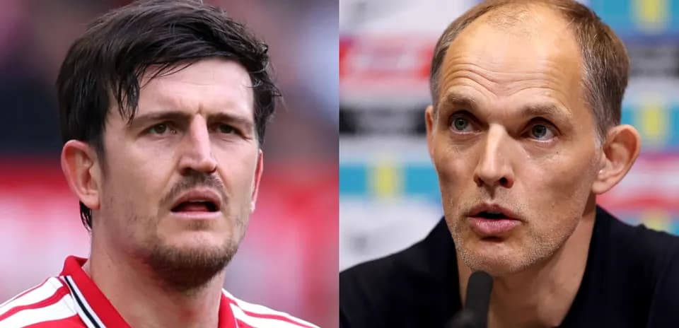 Harry Maguire and Thomas Tuchel during press events Harry Maguire and Thomas Tuchel during press events