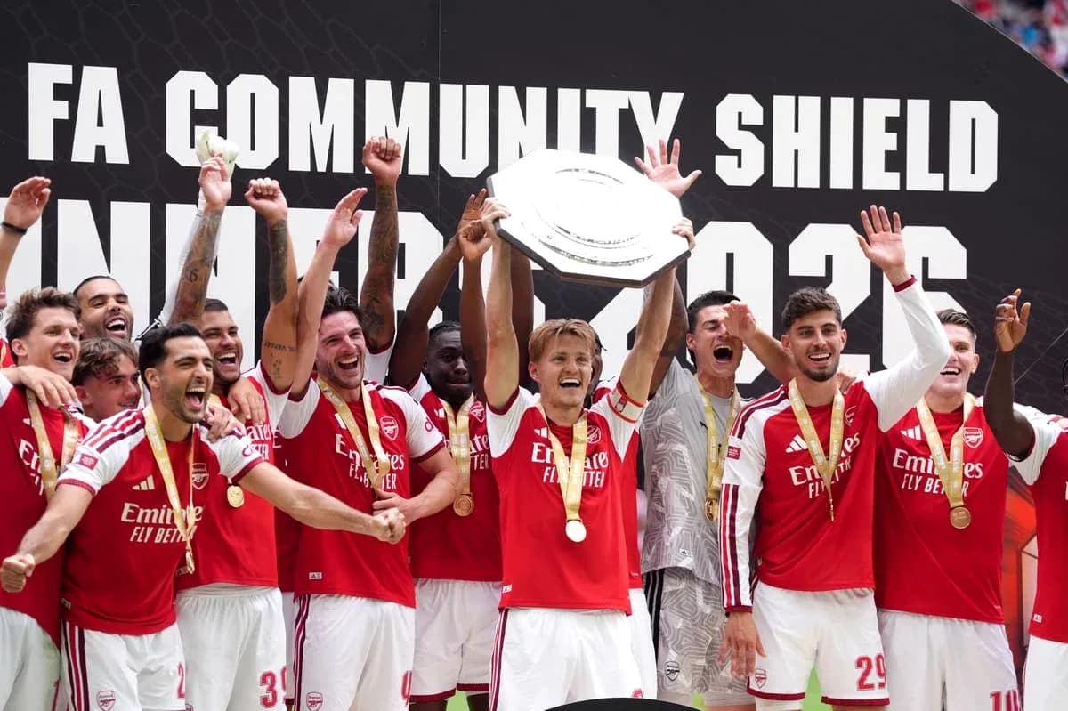 Arsenal players celebrating FA Community Shield victory Arsenal players celebrating FA Community Shield victory