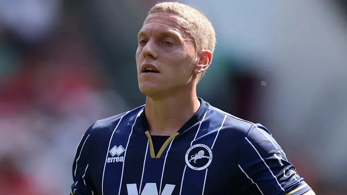 Football player in Millwall jersey during match Football player in Millwall jersey during match