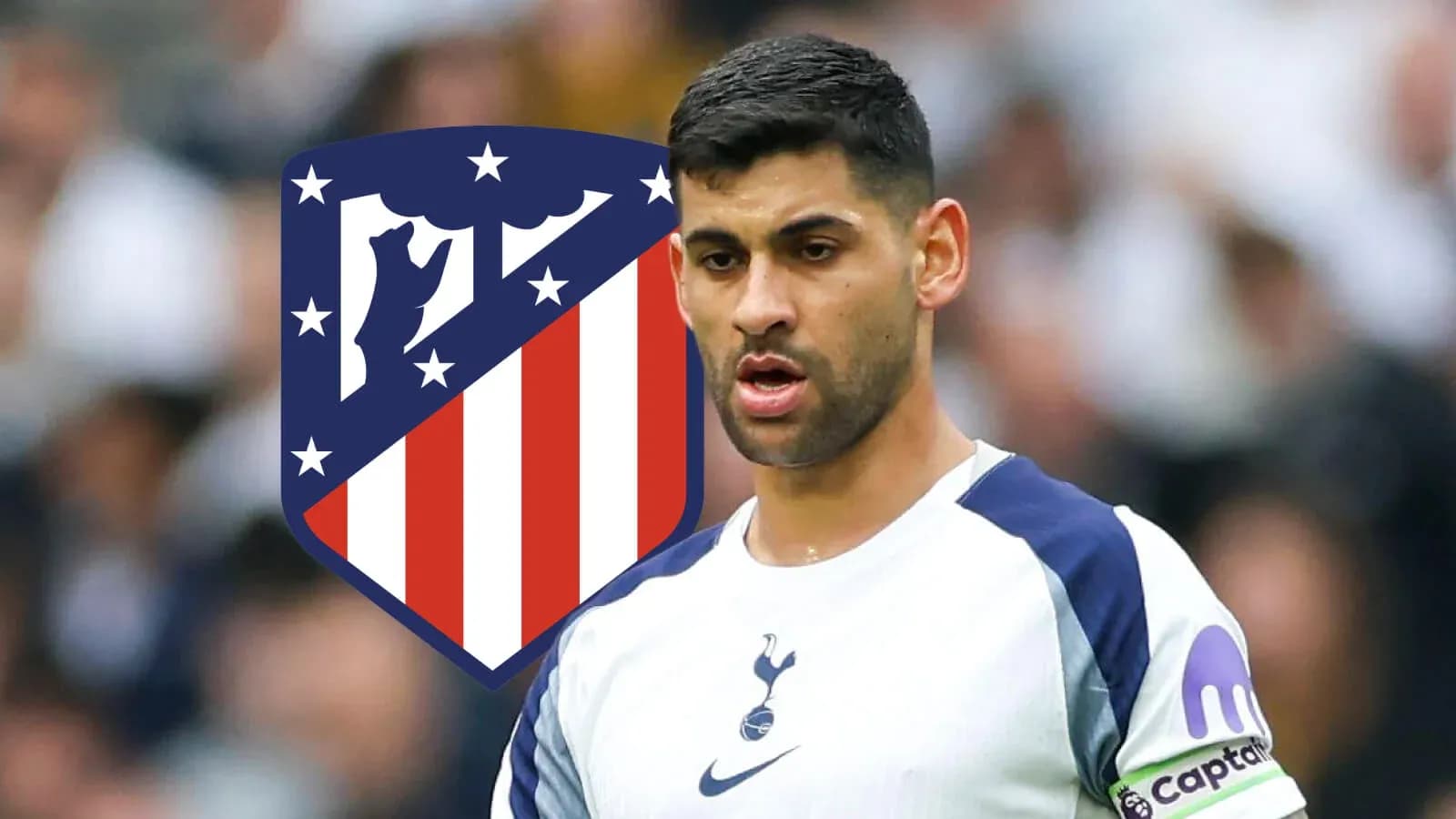 Player in Tottenham kit with Atletico Madrid logo Player in Tottenham kit with Atletico Madrid logo