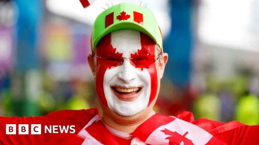 Fan with painted face celebrating Canadian pride Fan with painted face celebrating Canadian pride