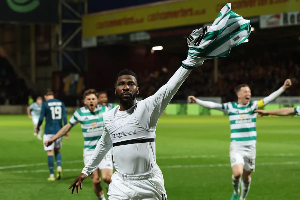Player celebrating goal with teammates in stadium Player celebrating goal with teammates in stadium