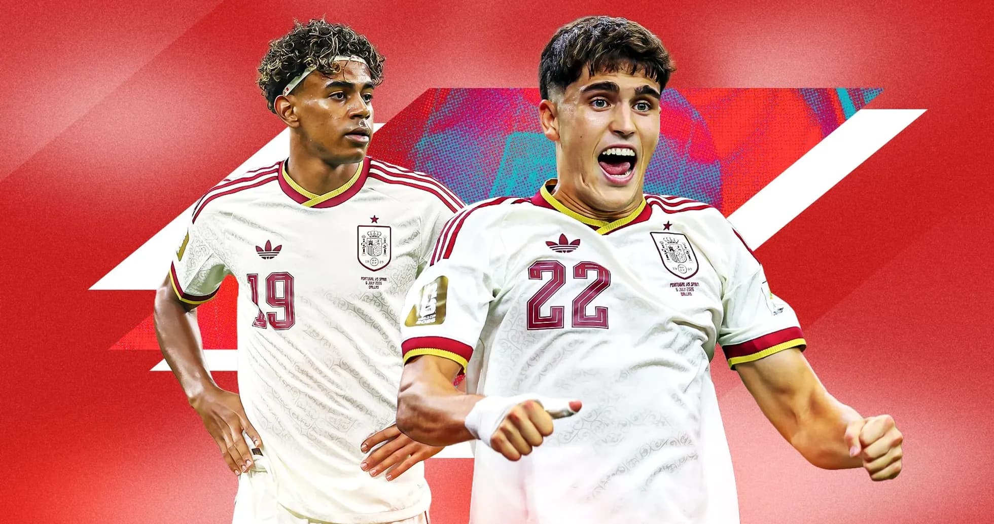 Two Spanish players in national team jerseys Two Spanish players in national team jerseys