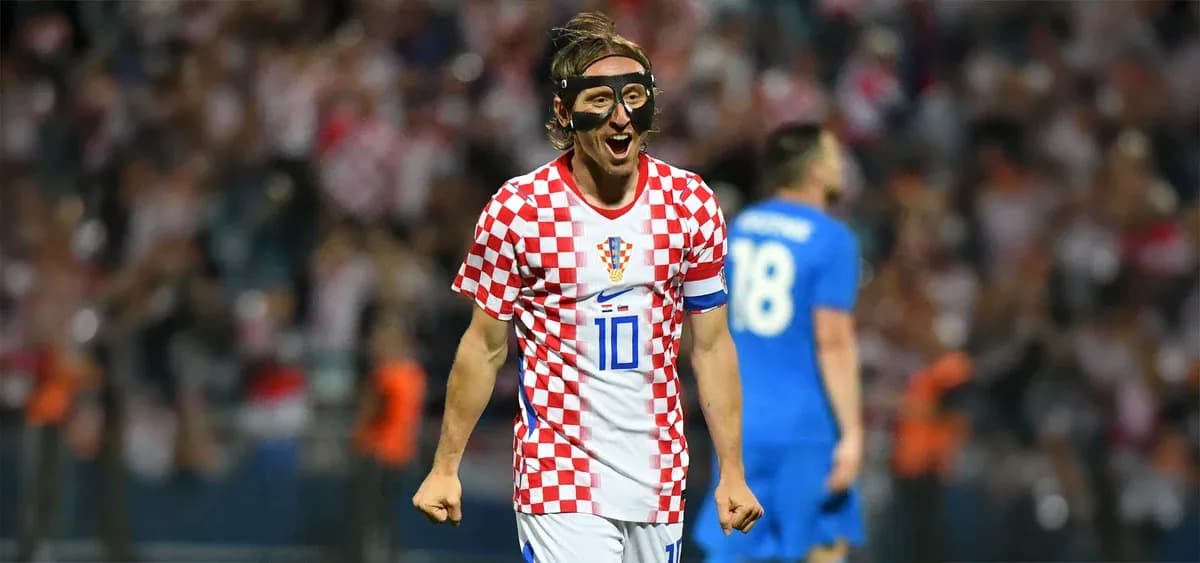 Player celebrating in Croatian national team jersey Player celebrating in Croatian national team jersey