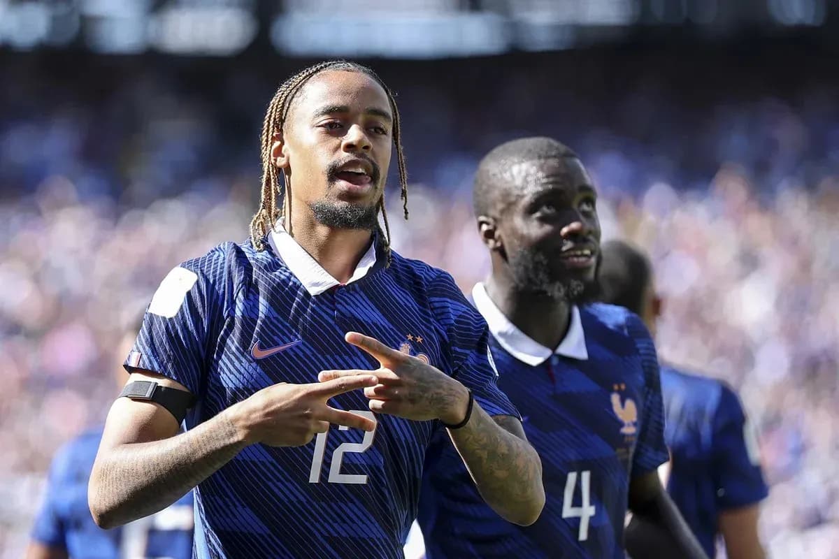 Two French players celebrating during a match Two French players celebrating during a match