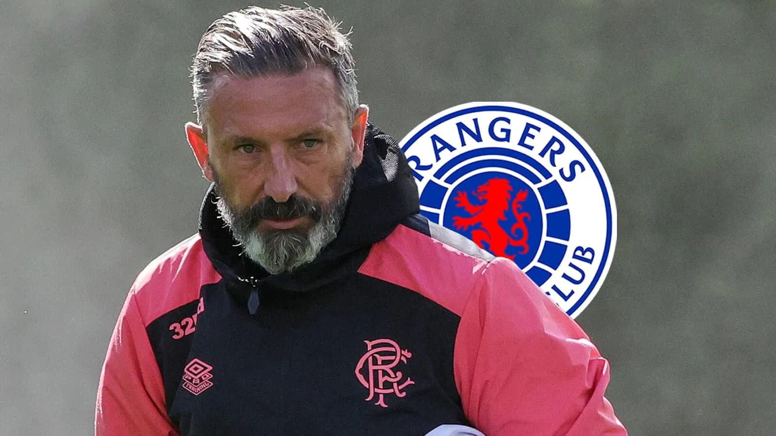 Coach in training gear with Rangers logo background Coach in training gear with Rangers logo background